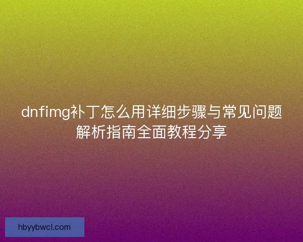dnfimg补丁怎么用详细步骤与常见问题解析指南全面教程分享